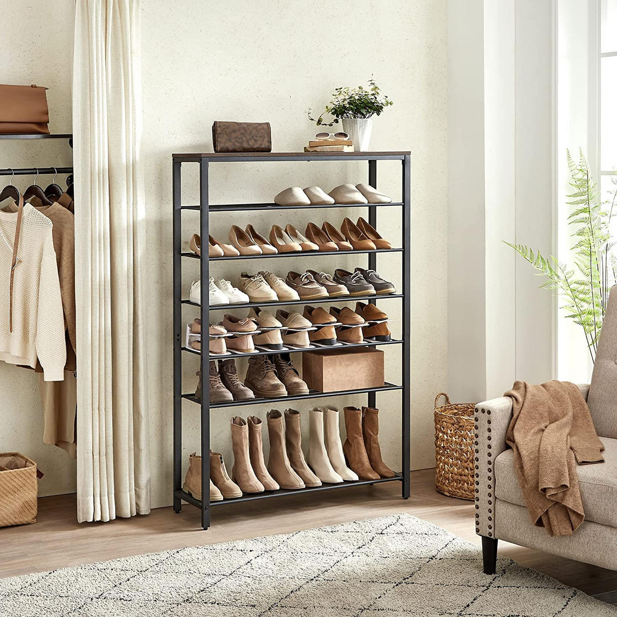 SCHUHREGAL - Braun, Holzwerkstoff (30/152/100cm) - Hansiro