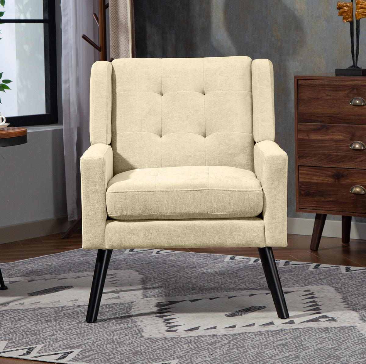 SESSEL Beige mit Tufting und Massivholzbeinen, kompakt und bequem,76/68/88 cm - Beige, Textil (76/88/68cm) - Flora Grace