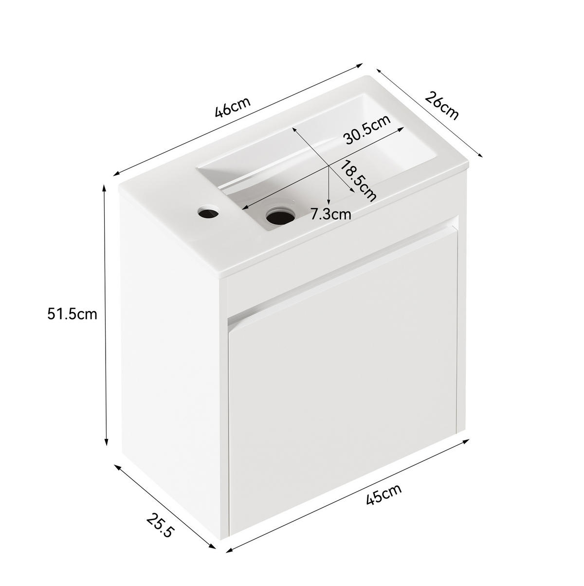 BADEZIMMERSCHRANK in Weiß aus Keramik und MDF 46x26x52 cm, platzsparend, mit Soft-Close-Tür und reichlich Stauraum - Weiß, Keramik (26/52/46cm) - Modfu