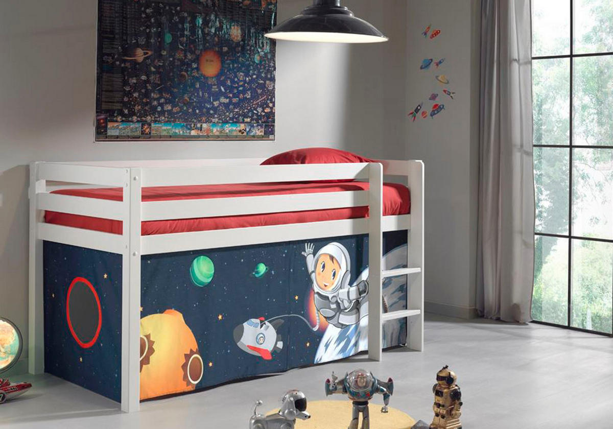 KINDERBETT Karolina 210x114x106 Massivholz Weiß Textilset Spaceman - Pastellblau/Weiß, Holz (90/200cm) - 58aufmkessel