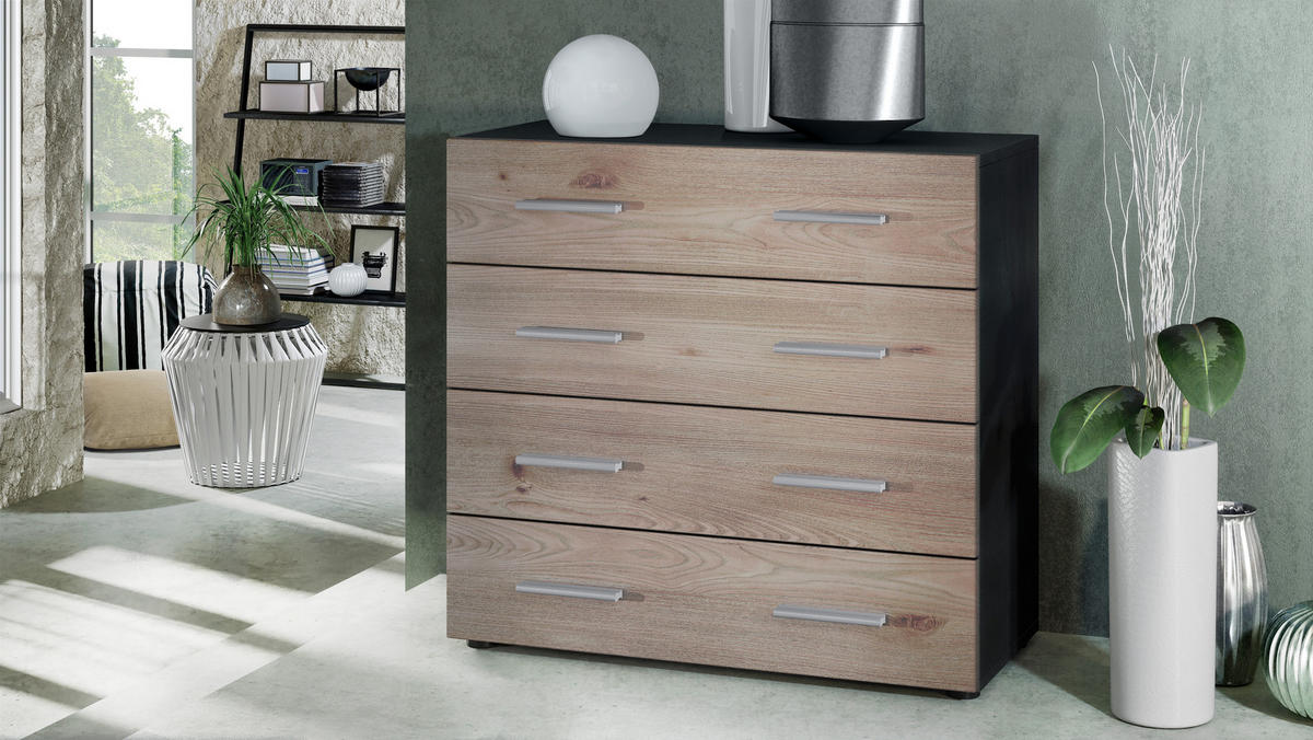 KOMMODE Pavos Eiche Nordic - Silbereichenfarben, Holzwerkstoff (76/72/35cm) - Vladon
