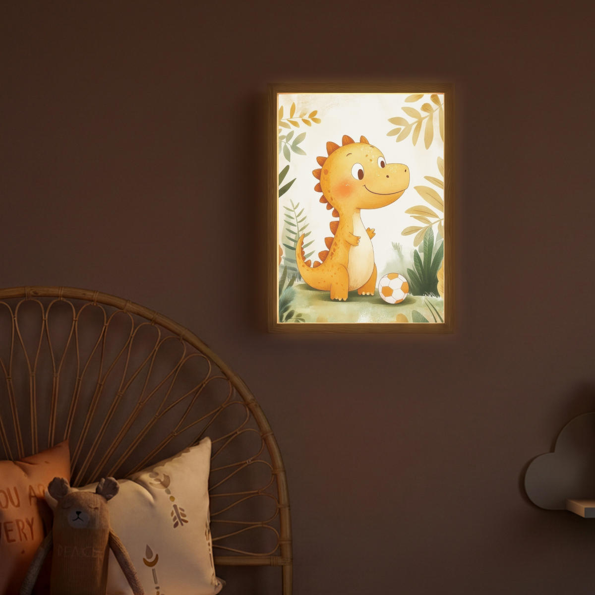 NACHTTISCHLAMPE MIT AKKU Dino - Fußball - Orange 30x40 cm - Beige, Holzwerkstoff (8/30/40cm) - OnlyWow