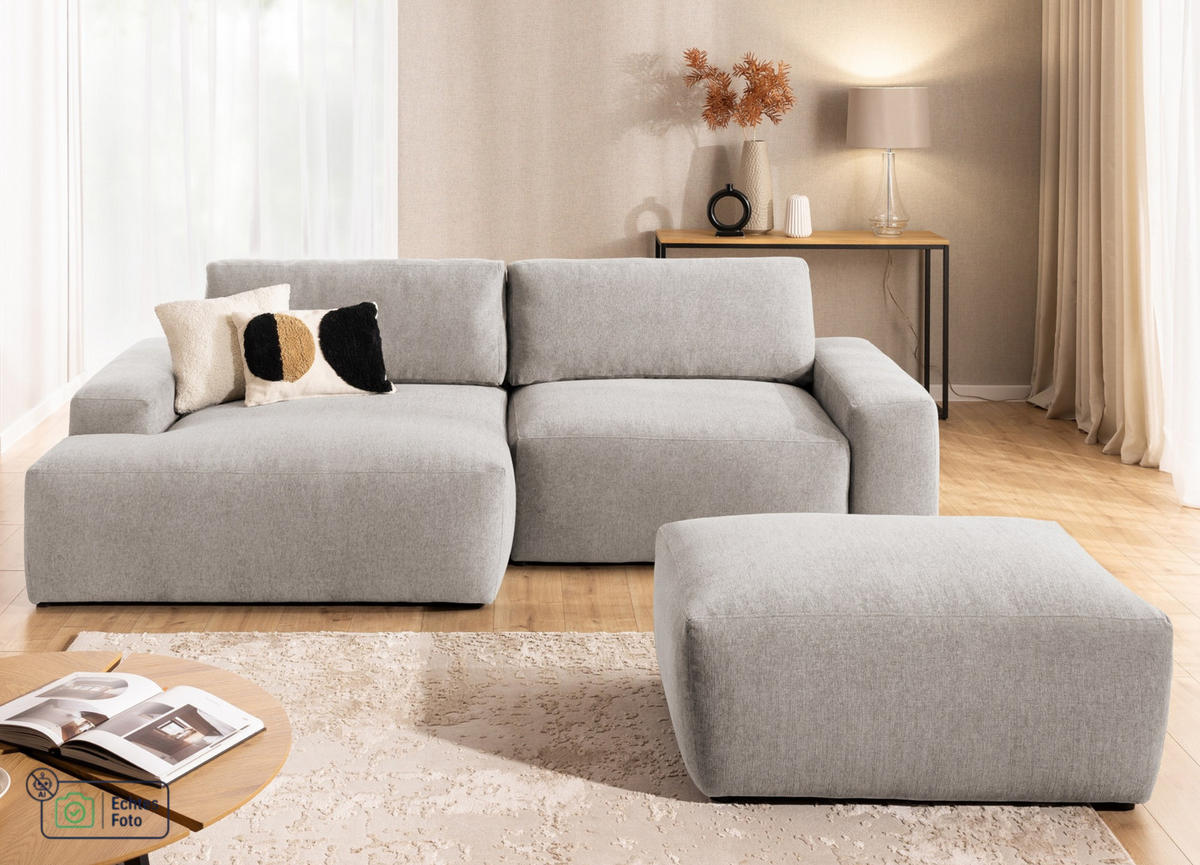 ECKSOFA inkl. Hocker Lennon aus Beige Strukturstoff mit Schlaffunktion und Bettkasten - Beige/Schwarz, Holz/Kunststoff (137/264cm) - S-Style