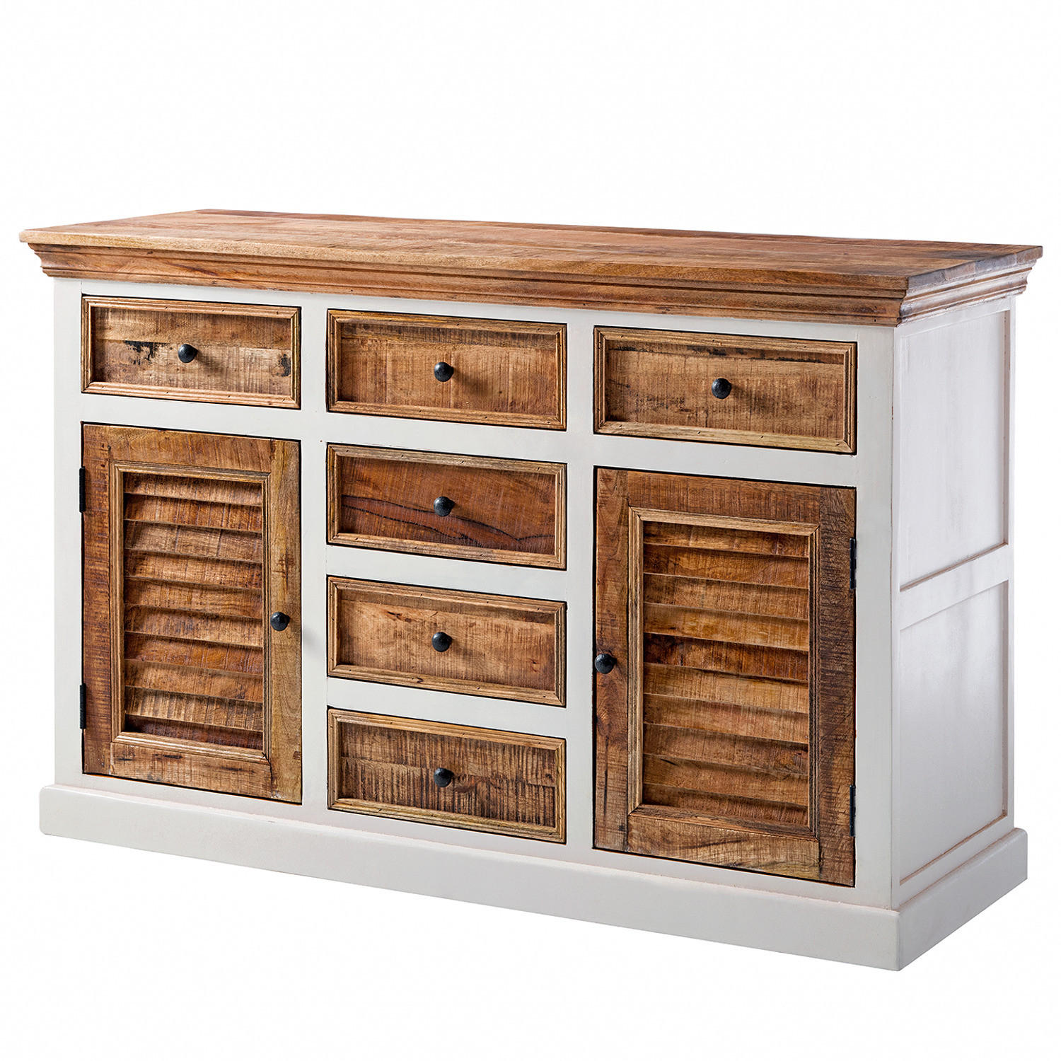 SIDEBOARD - Mango massiv - Braun/Weiß, Holz/Holzwerkstoff (140/90/50cm) - home24