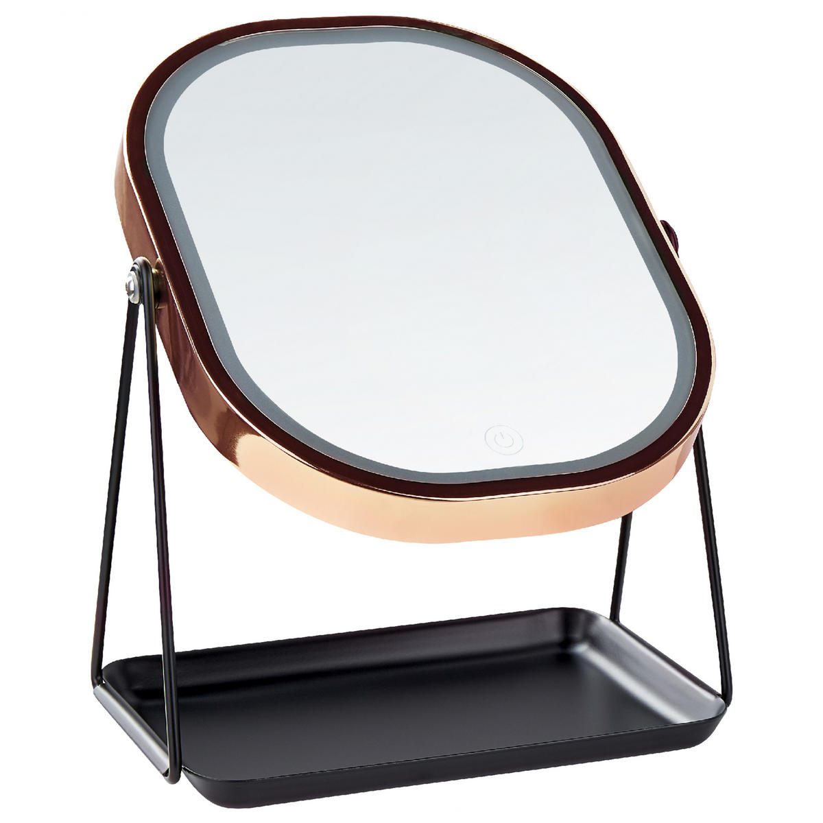 KOSMETIKSPIEGEL roségold mit LED-Beleuchtung 20/22 cm Dordogne - Roségold/Schwarz, Metall (13/32/24cm) - Beliani