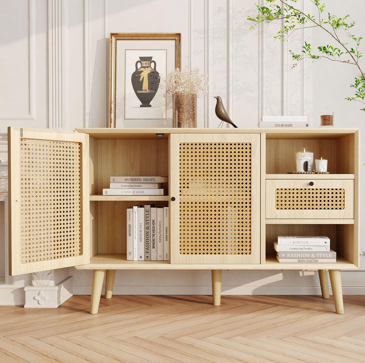 SIDEBOARD mit Schublade und 2 Türen 120 x 40 x 80 cm Eiche - Braun, Holzwerkstoff (120/80/40cm) - Meubliv