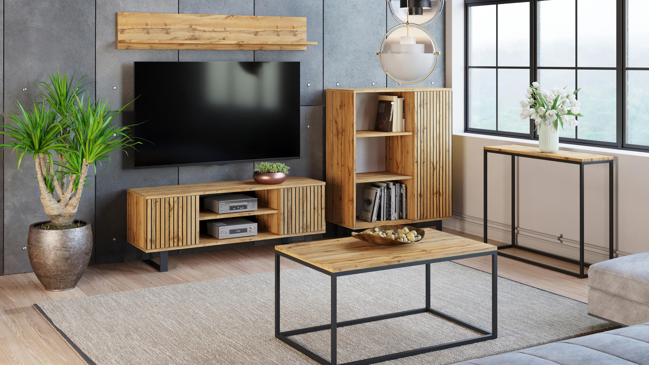 LOWBOARD Focus - Eichefarben, Holzwerkstoff (40/49/135cm) - RAUMHIRSCH FURNITURE