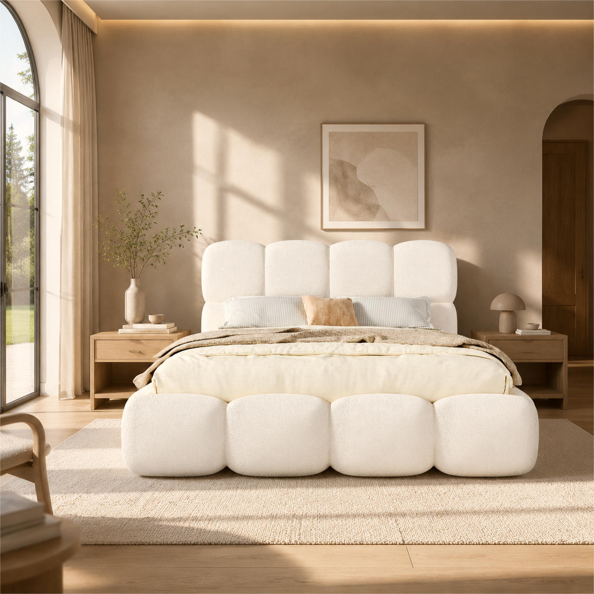 POLSTERBETT 140x200 cm Weiß Bouclé mit Stauraum - Weiß, Textil (140/200cm) - FLIEKS