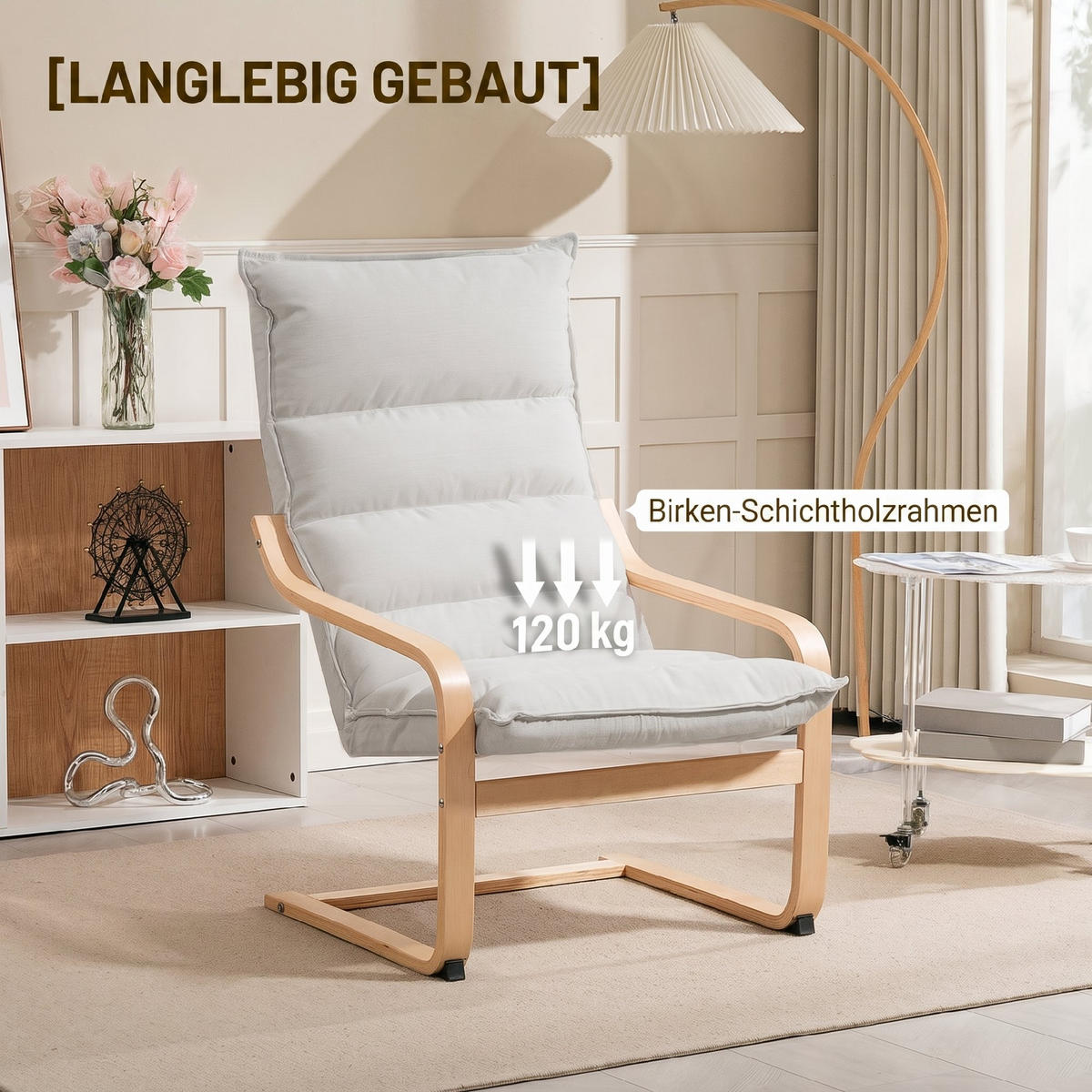 SESSEL Polyester Cremeweiß - Creme, Holz/Birkenholz (67/105/83cm) - HOMCOM
