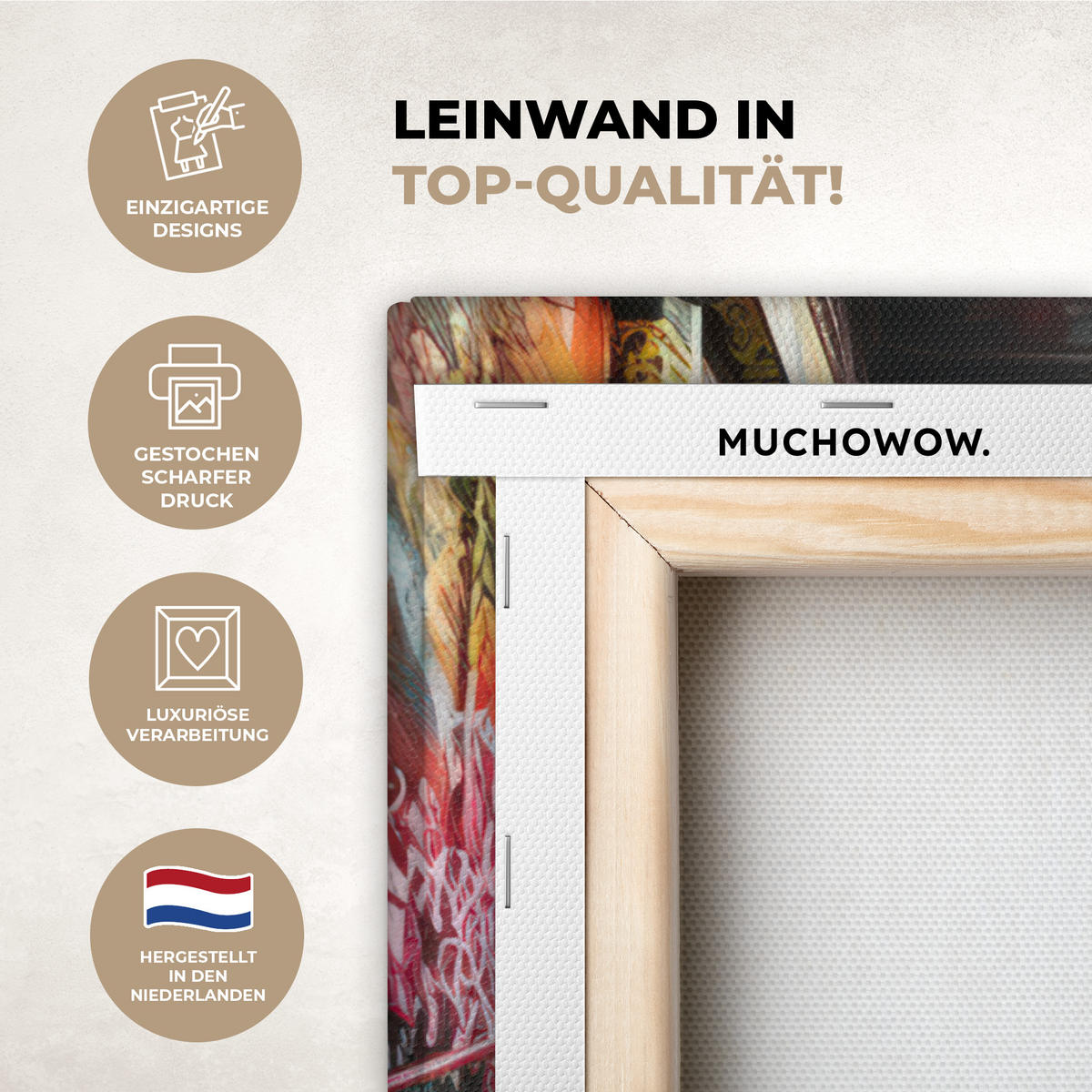 LEINWANDBILD Treppe - Graffiti - Farben - Kunst Wandbild Wohnzimmer 60x80 cm - Multicolor, Textil (60/80cm) - MuchoWow