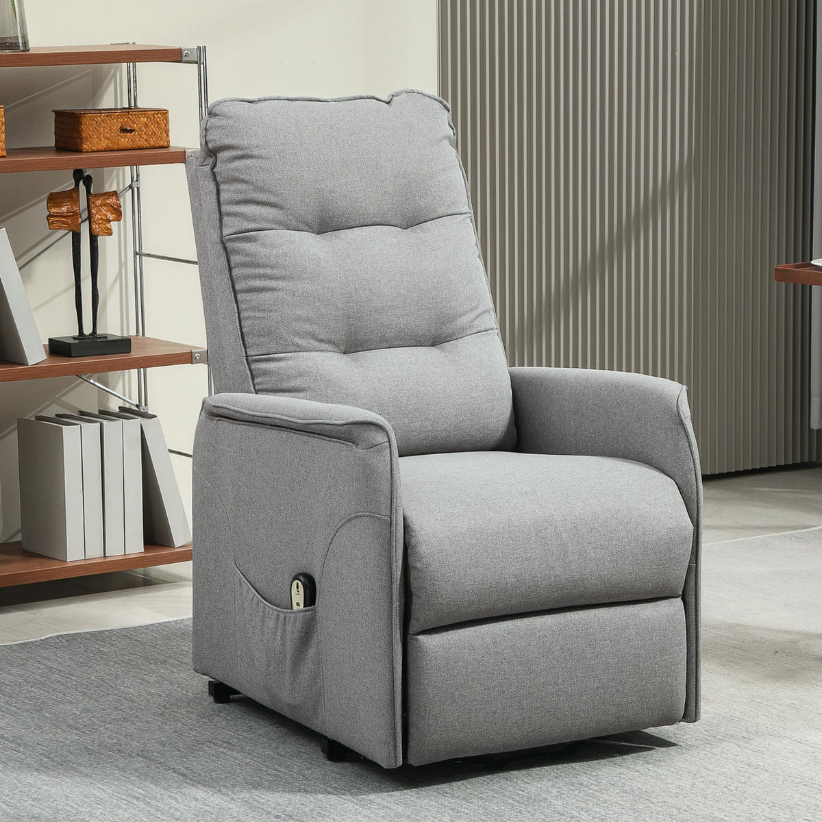 FERNSEHSESSEL mit Aufstehhilfe, Relaxsessel mit Liegefunktion, Taschenfeder - Grau, Metall (68/104/88cm) - HOMCOM