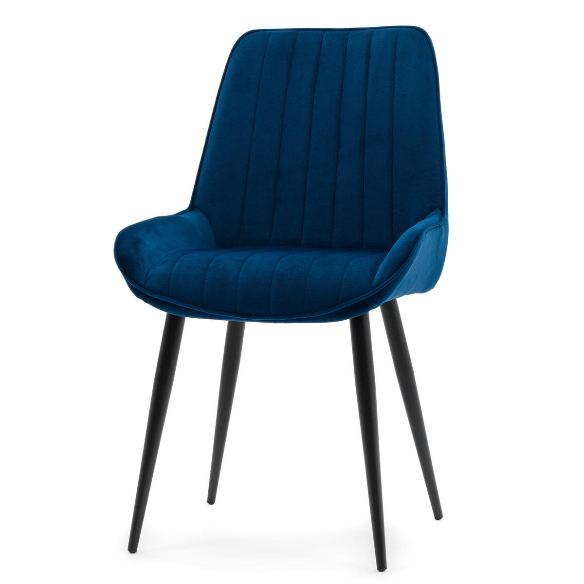 STUHL LUCA gepolstert mit Steppung - marineblau schwarze Beine - Samt Velours - Schwarz/Dunkelblau, Textil/Metall (51/88/50cm) - NEW HOME