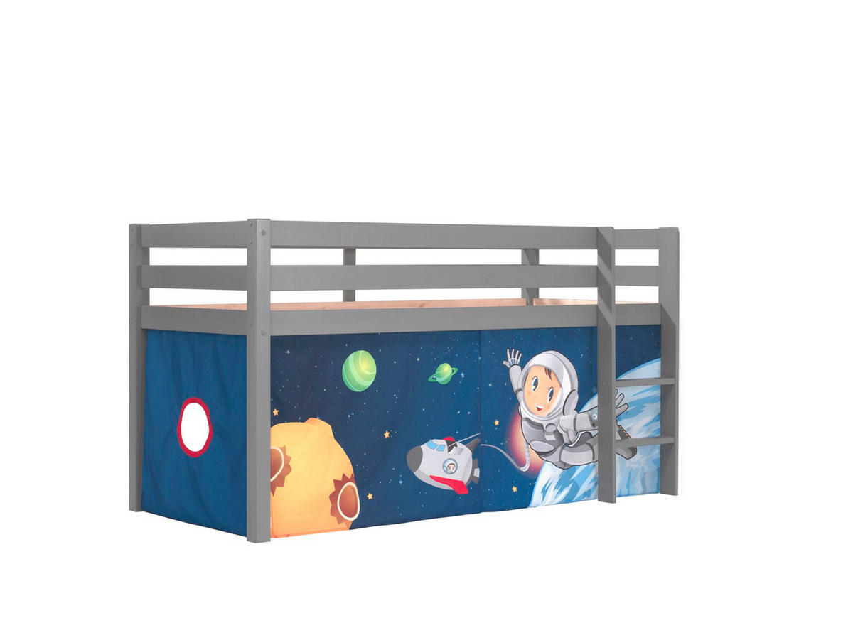 KINDERBETT Karolina 210x114x106 Massivholz Grau Textilset Spaceman - Pastellblau/Grau, Holz (90/200cm) - 58aufmkessel