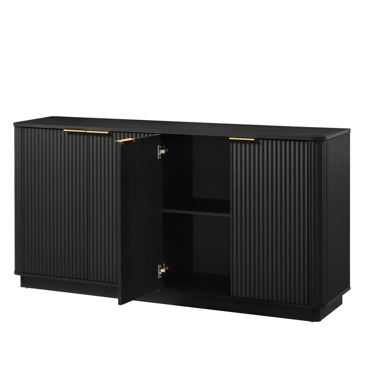 SIDEBOARD aus MDF 160x40x80 cm Schwarz mit 4 Türen und viel Stauraum in Wellenoptik - Schwarz, Holzwerkstoff (160/80/40cm) - Modfu