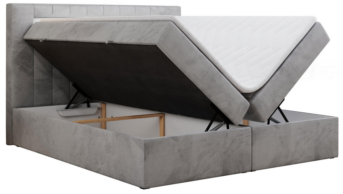 BOXBETT GOLD-5 LED 200/200 Hellgrau Velvet - H3 - Hellgrau, Holz/Textil (200/200cm) - MKS