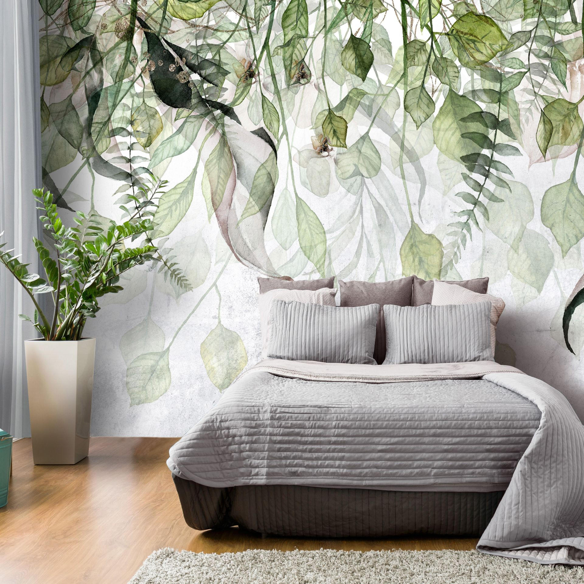 SELBSTKLEBENDE FOTOTAPETE Grün 98/70 cm - Grau/Grün, Kunststoff/Textil (98/1cm) - KUNSTLOFT