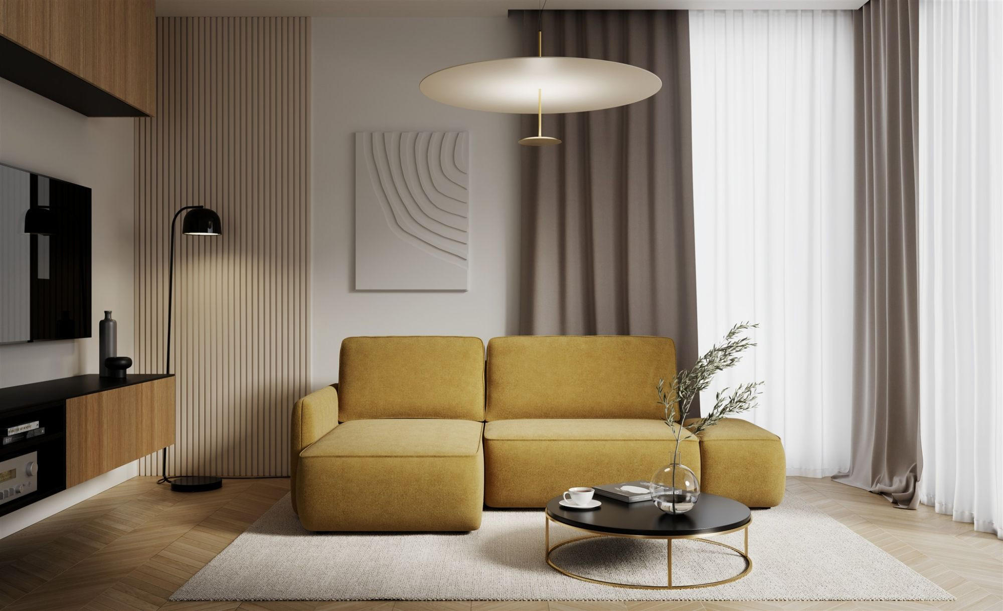 ECKSOFA Luka Mit Schlaffunktion - Gelb, Holzwerkstoff/Textil (229/148cm) - Fun Möbel