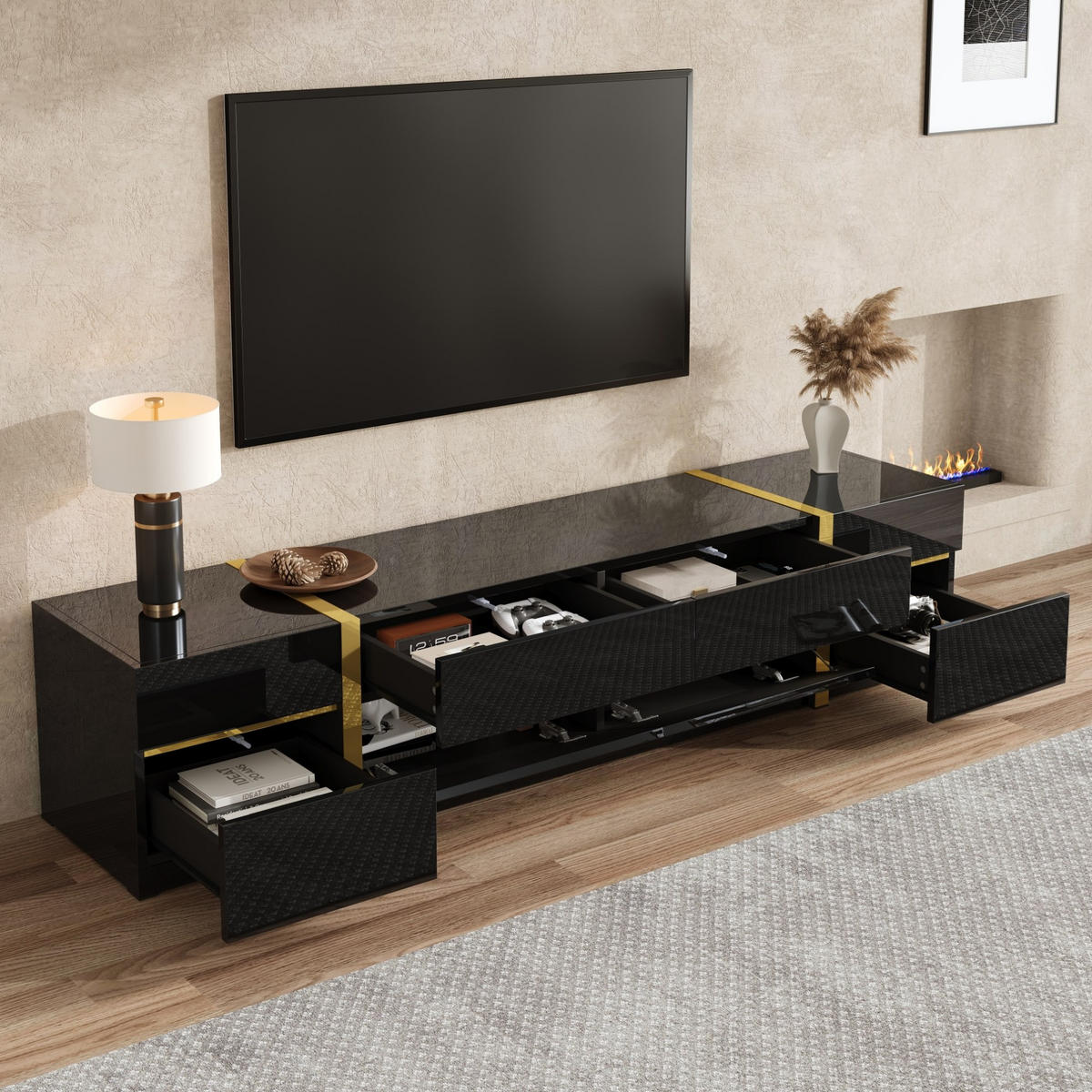 LOWBOARD 180/40/38 cm Schwarz aus MDF und Spanplatte mit Hochglanz - Schwarz, Holzwerkstoff (40/38/180cm) - OKMYHOME