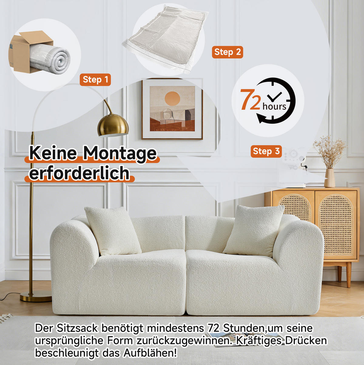 2-SITZER Sofa Samt mit 2 Kissen 193/87/67 cm Beige - Beige, Textil (87/67/193cm) - Redom