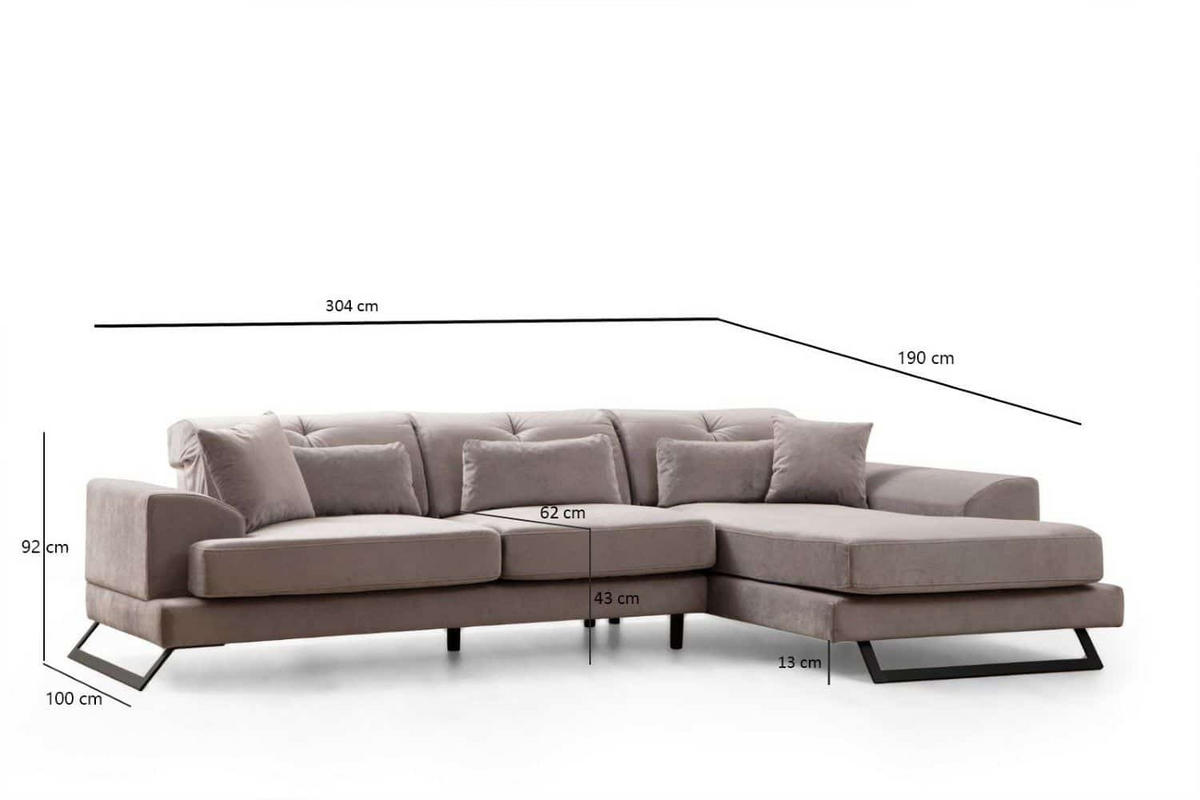 ECKSOFA mit verstellbarer Rückenlehne - Hellgrau/Schwarz, Holz/Textil (190/304cm) - myHomelando