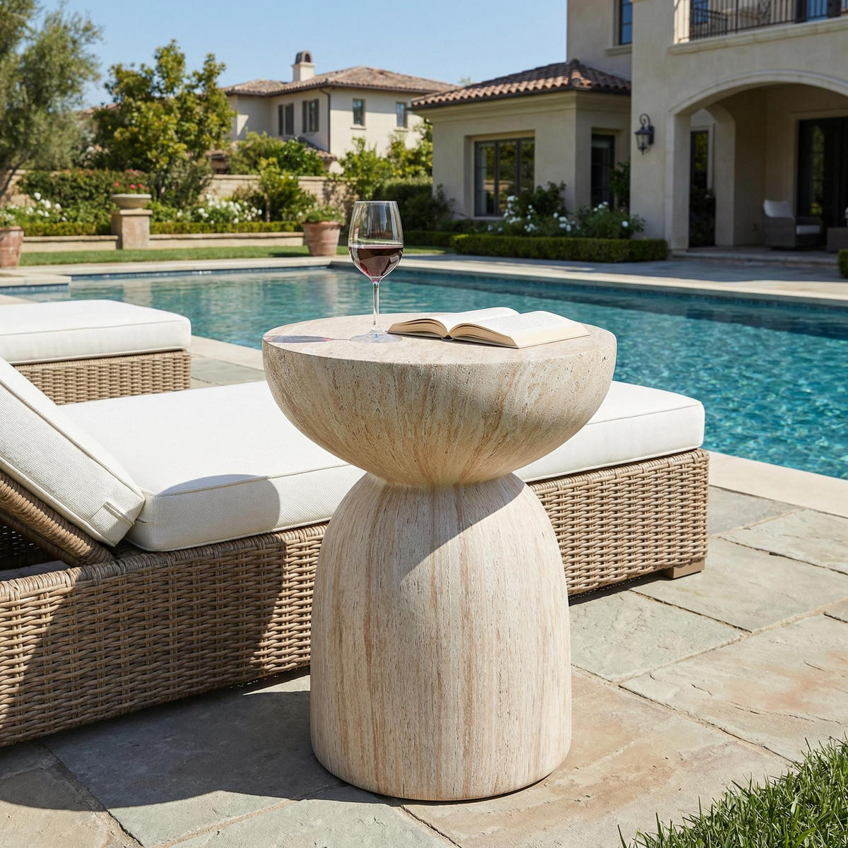 BEISTELLTISCH in Travertinoptik,aus MgO - Beige, Naturmaterialien (45/45/52.5cm) - KOMHTOM