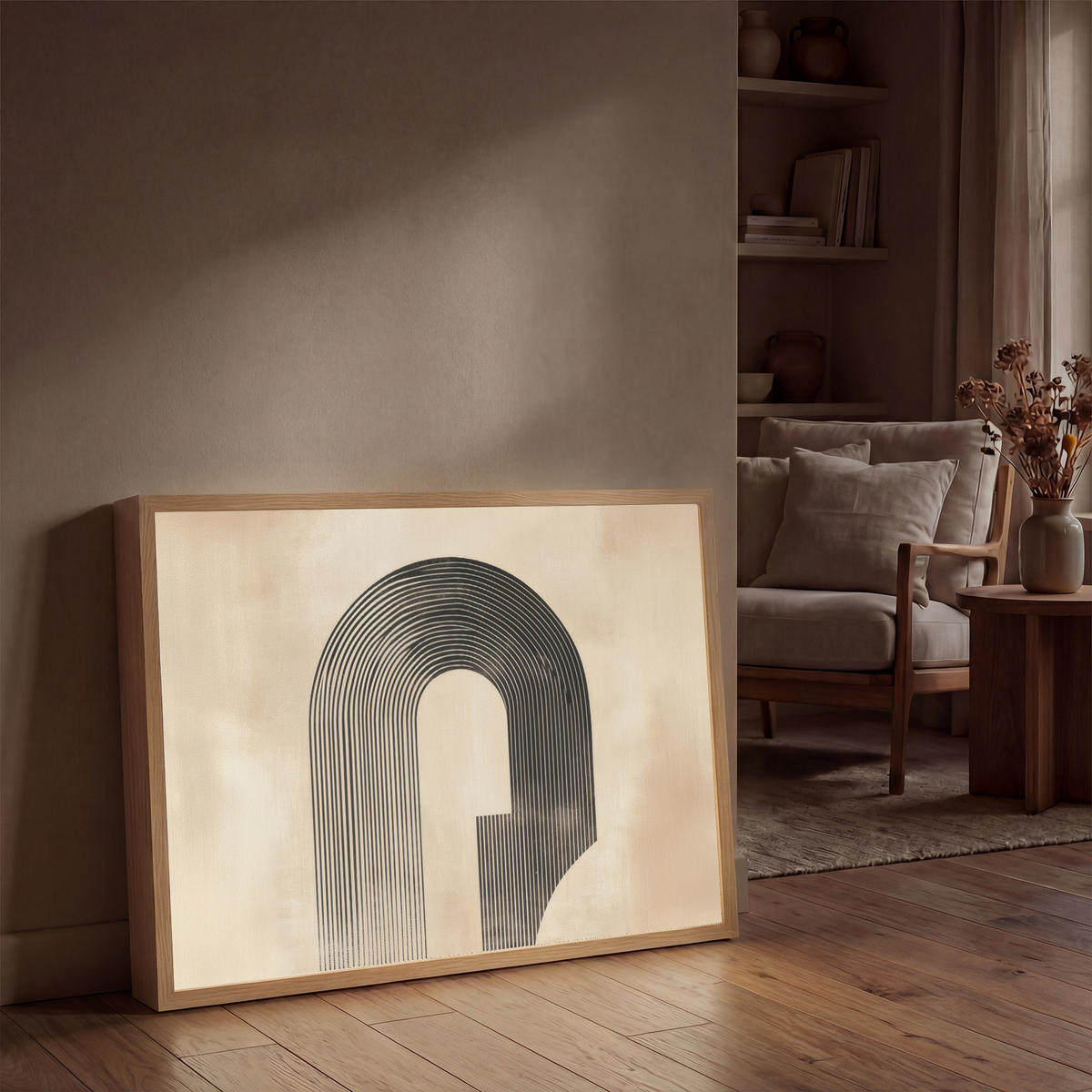 WANDLEUCHTE MIT AKKU Schleife - Streifen - Minimalistisch - Schwarz 90x60 cm - Beige, Holzwerkstoff (90/60/8cm) - OnlyWow