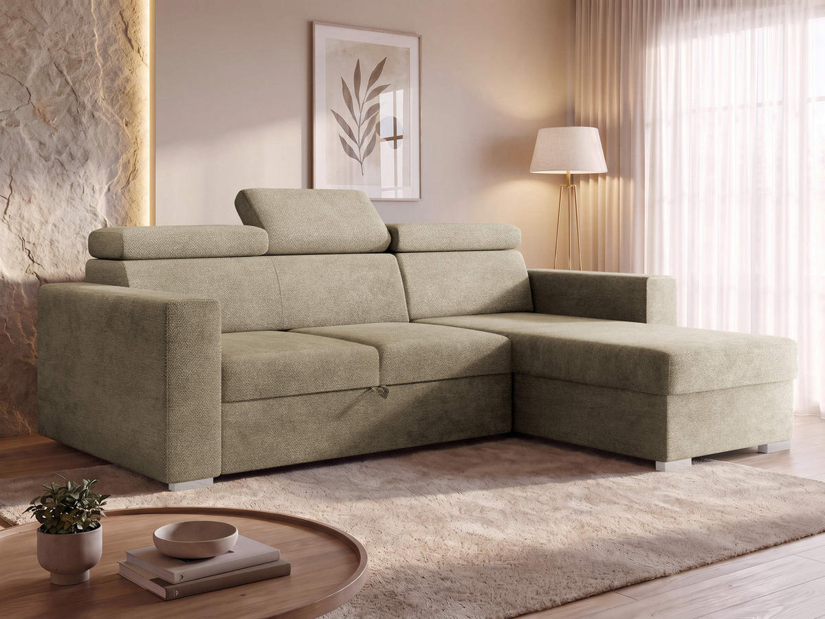 ECKSCHLAFSOFA Pedro 2rLC - Hellbraun/Silberfarben, Holz/Kunststoff (235/170cm) - MIRJAN24