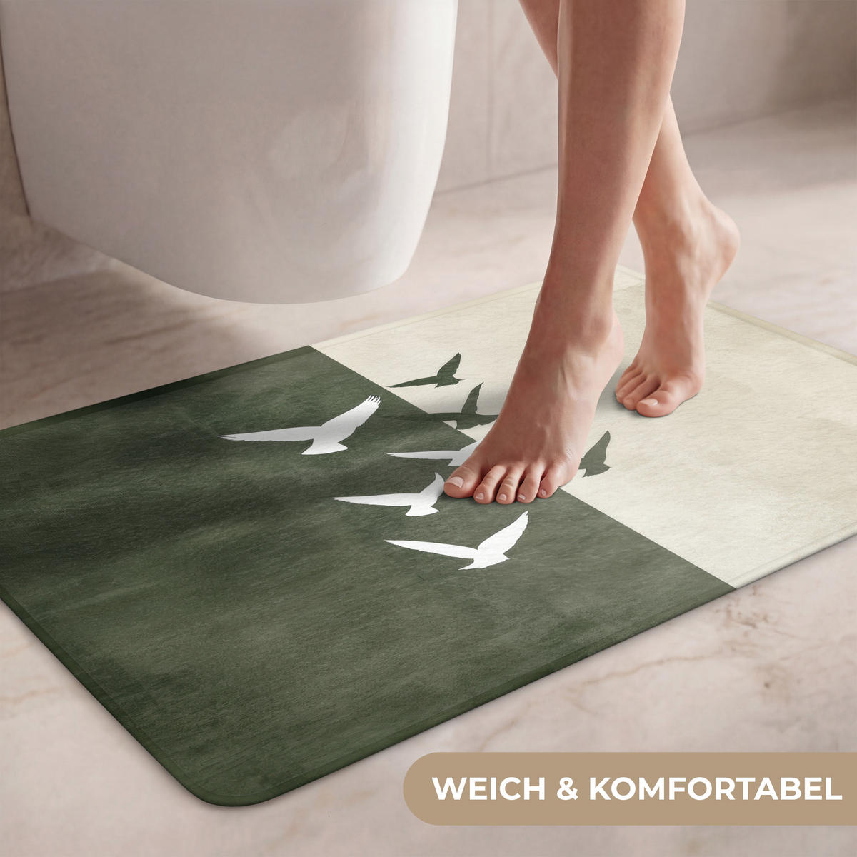 WC PŘEDLOŽKA Japandi - Pták - Zelený 80x50 cm - olivově zelená, textil/plast (80/1cm) - OnlyWow