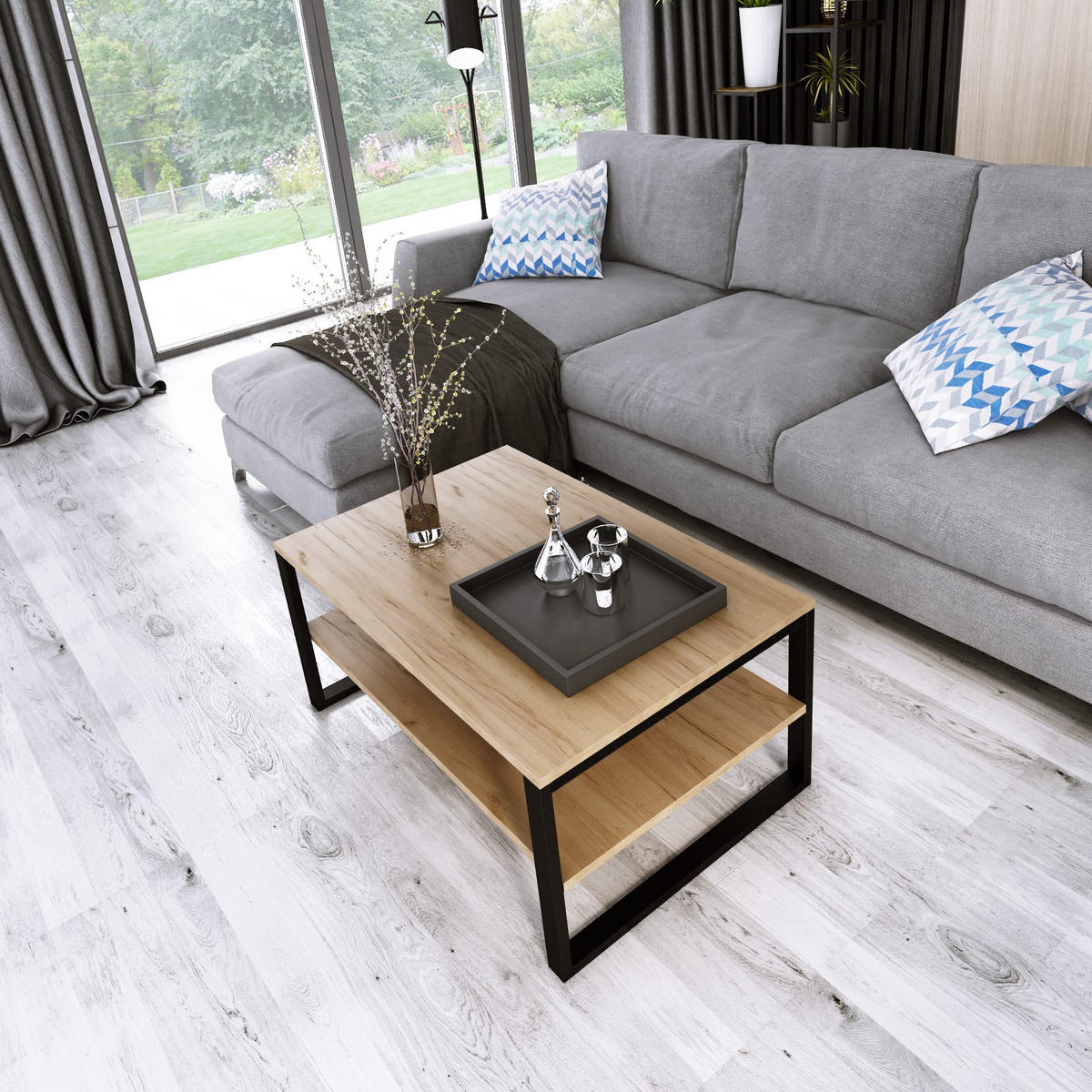 COUCHTISCH Basic rechteckig Goldene Eiche mit Metallbeinen - Ahornfarben, Metall (90/60/47cm) - Design Möbel