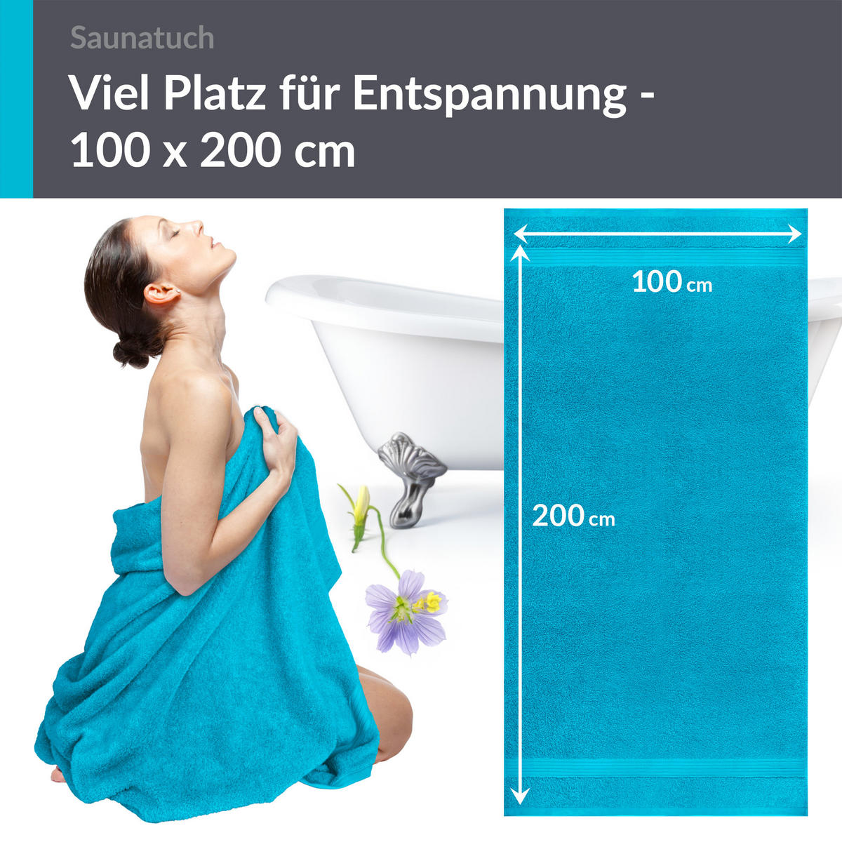 BADETUCH Linz Aquamarin Blau 100x200 cm - Blau, Textil (100/200cm) - Lashuma