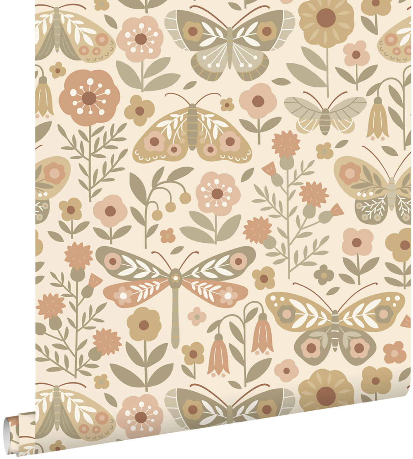 TAPETE Blumen & Schmetterlinge 50 x 900 cm - Beige, Papier (50/0.1cm) - ESTAhome
