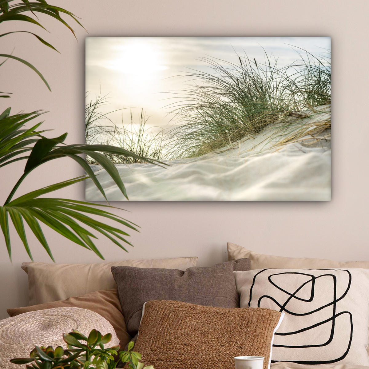 LEINWANDBILD Dünen mit Strandhafer in der Sonne des Nationalparks Schleswig-Holsteinisches Wattenmeer Gemälde 60x40 cm - Creme, Textil (60/40cm) - MuchoWow