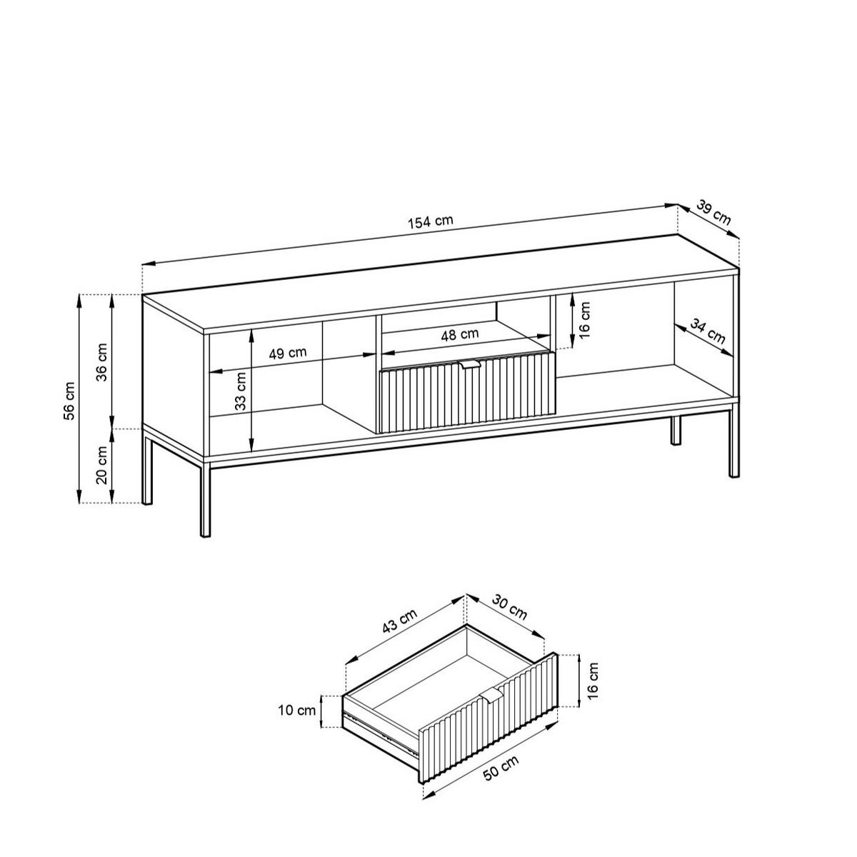 LOWBOARD Kioto RTV 154 cm in Grau mit goldenen Füßen - Goldfarben/Grau, Holzwerkstoff/Metall (154/56/39cm) - Ravio
