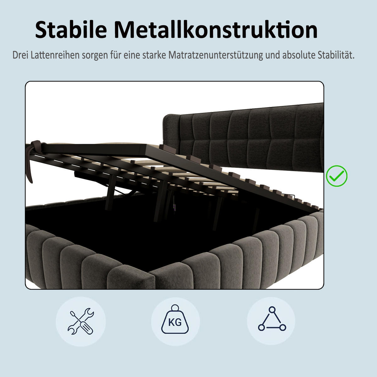 BOXBETT 180/200cm mit Stauraum & Lattenrost, Leinen, Grau - Grau, Holz/Textil (180/200cm) - LVHOM