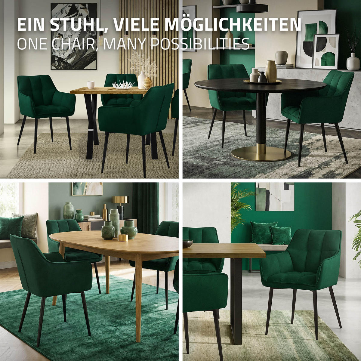 JÍDELNÍŽIDLA, SADA 6 KS, tmavě zelená froté látka - černá/tmavě zelená, kov/textil (63/90/57cm) - ML-DESIGN