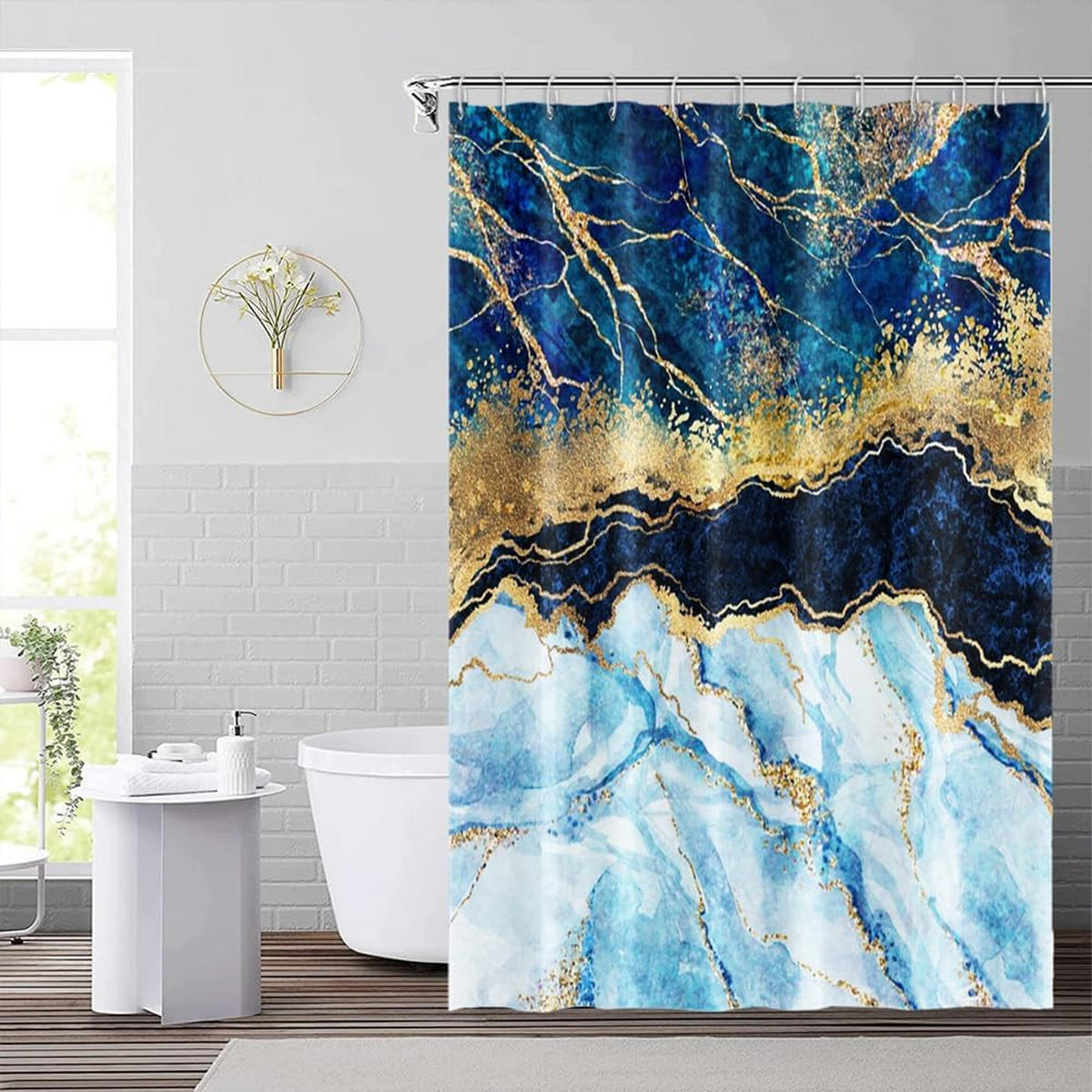DUSCHVORHANG SET Marmor 180 x 180 cm abstrakt modern Dekor wasserdicht waschbar Badewanne Badezimmer - Multicolor, Kunststoff (180/180cm) - MCBOSON