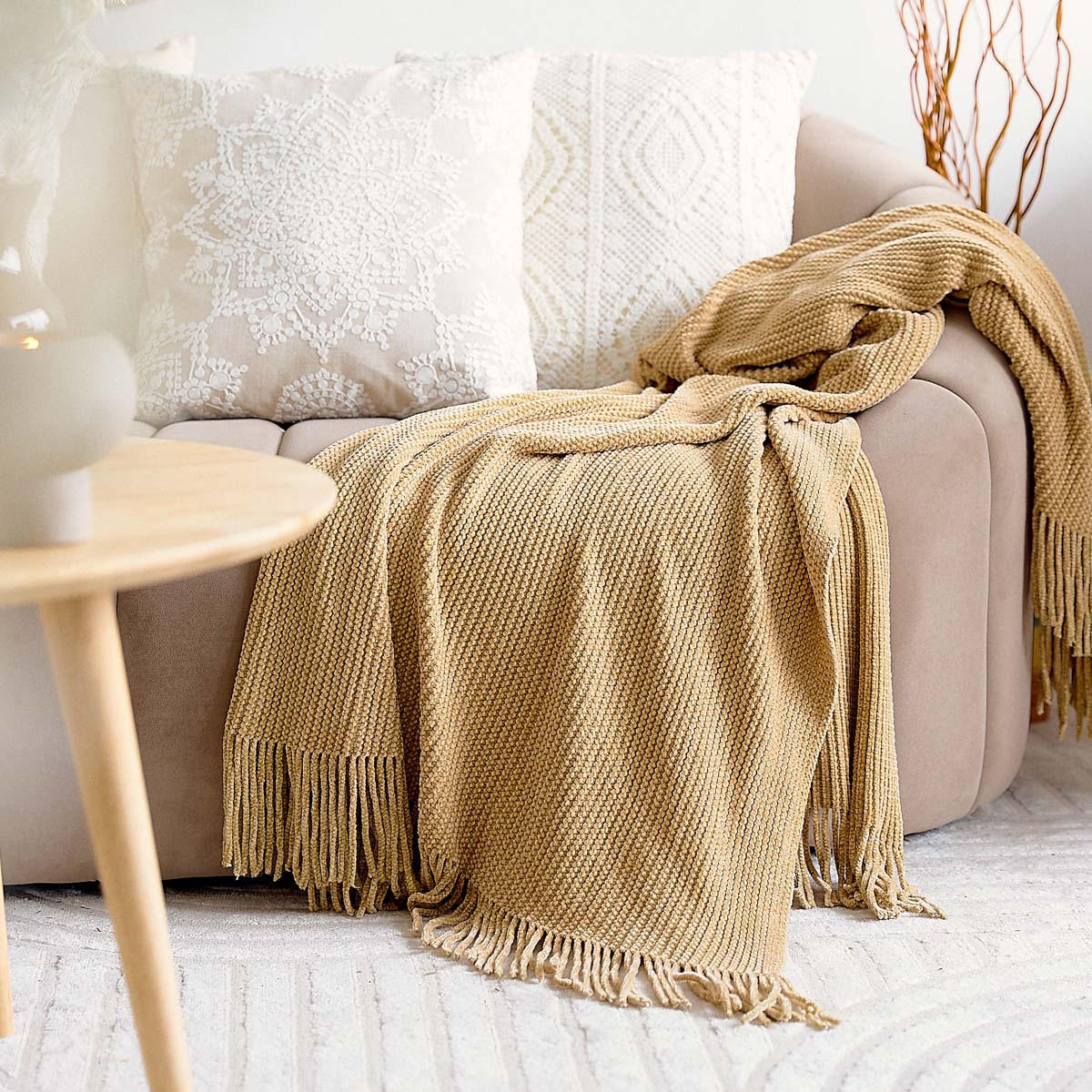 DECKE Chenille beige 130/170 cm - Beige, Textil (130/170cm) - Homla