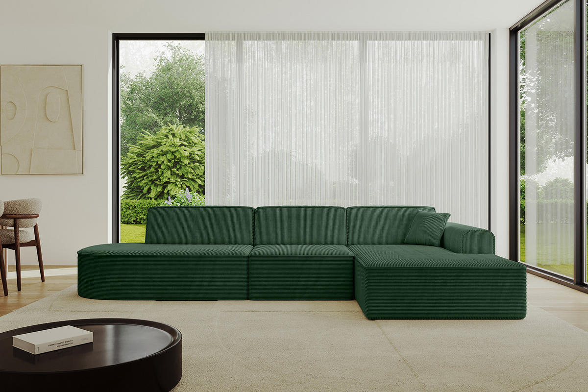 ECKSOFA Ottomane Rechts IREA-L2-v3 - 318x165x76 cm Grün - Grün, Holzwerkstoff/Textil (318/165cm) - ALTDECOR