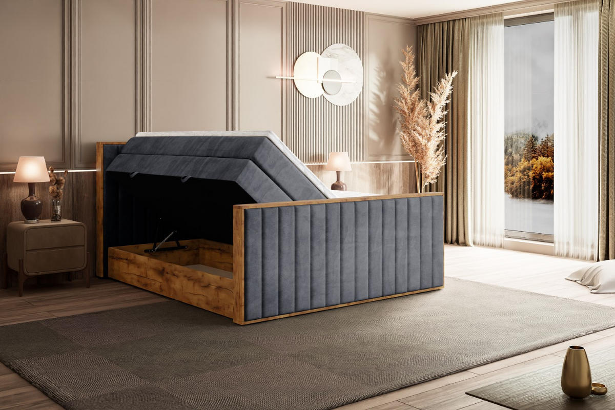 BOXSPRINGBETT mit Matratze H3|H4 und Lattenrost - LOLLI4-Z KING-160x200 - Dunkelgrau Casablanca - Dunkelgrau, Holzwerkstoff (160/200cm) - ALTDECOR