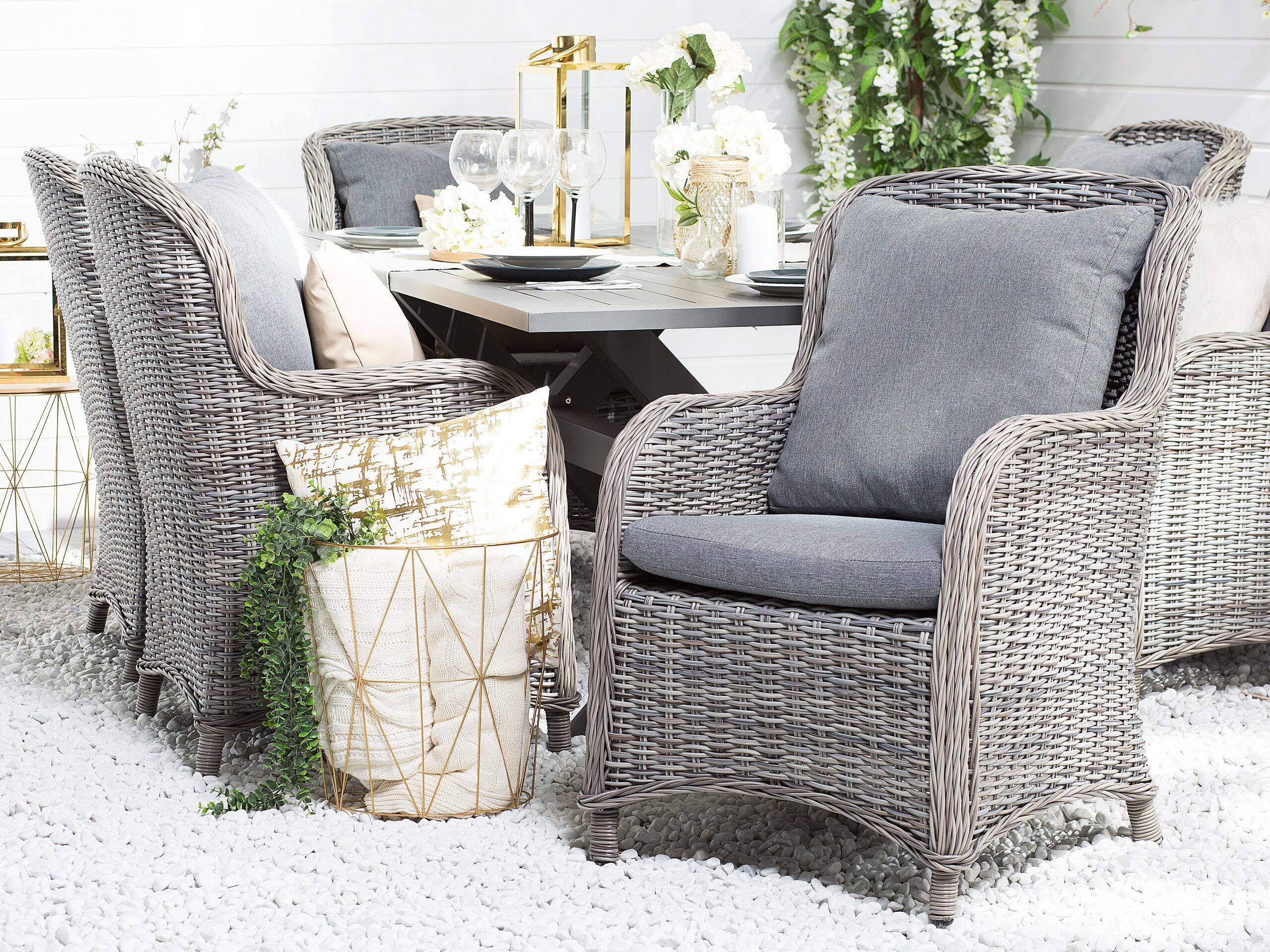 GARTENSESSEL 2er-Set PE Rattan grau Cascais - Grau, Kunststoff (60/96/73cm) - Beliani