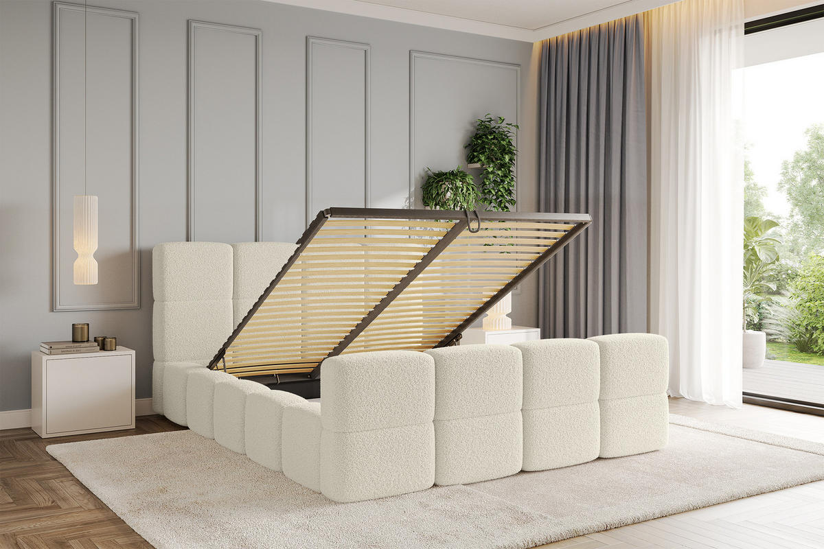 POLSTERBETT mit Bettkasten und Lattenrost mit Matratze H3/H4, Kopfteil, Boxbett, mit Stauraum - NATA-Z 160x200 Beige - Beige, Holzwerkstoff/Textil (160/200cm) - ALTDECOR
