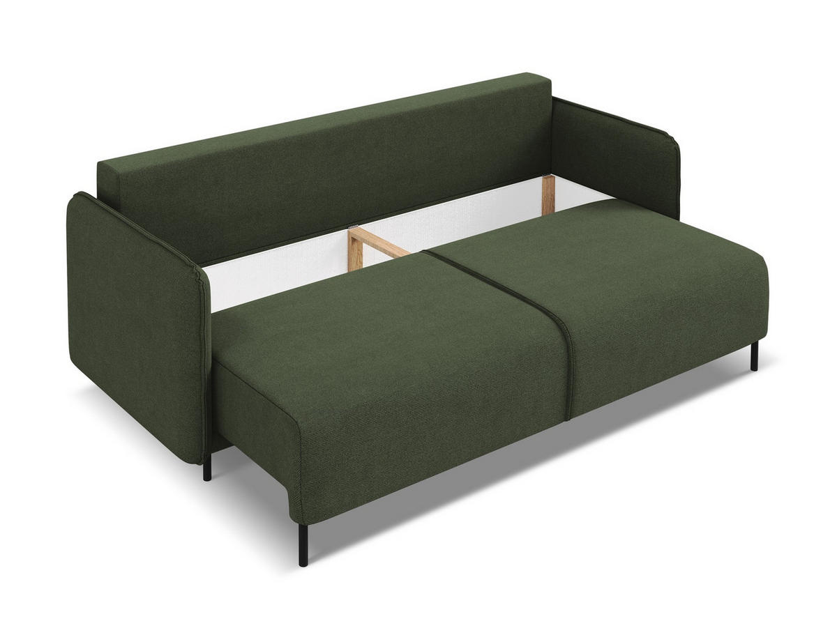 3-SITZER SOFA mit Schlaffunktion Strukturstoff Stoff Grün - Schwarz/Olivgrün, Holz/Textil (226/90/92cm) - Makamii