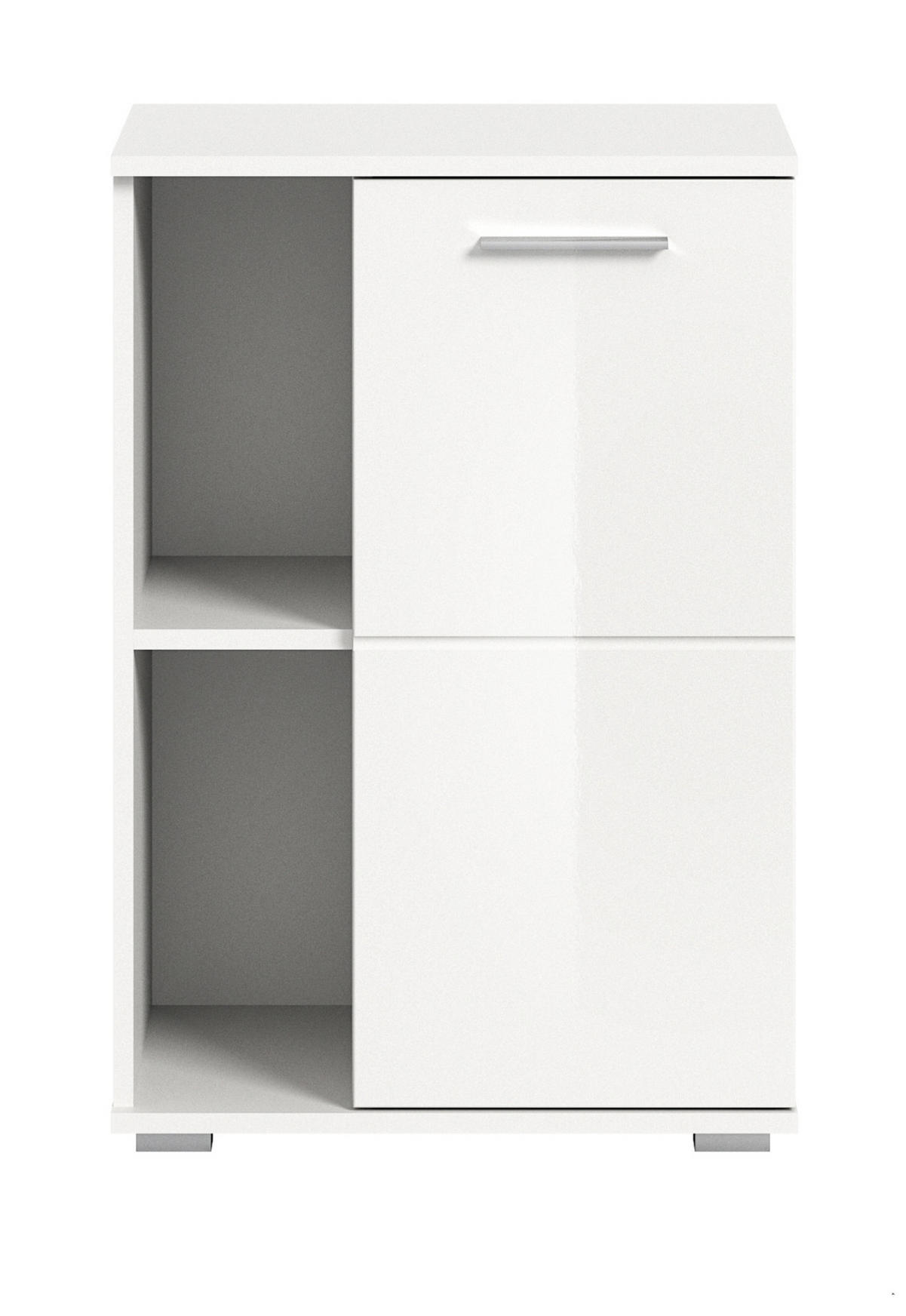 SCHUHSCHRANK weiß Hochglanz 55 cm, Flurschrank mit 5 Fächern - Weiß Hochglanz/Silberfarben, Holzwerkstoff/Kunststoff (55/79/37cm) - Inn.Furn