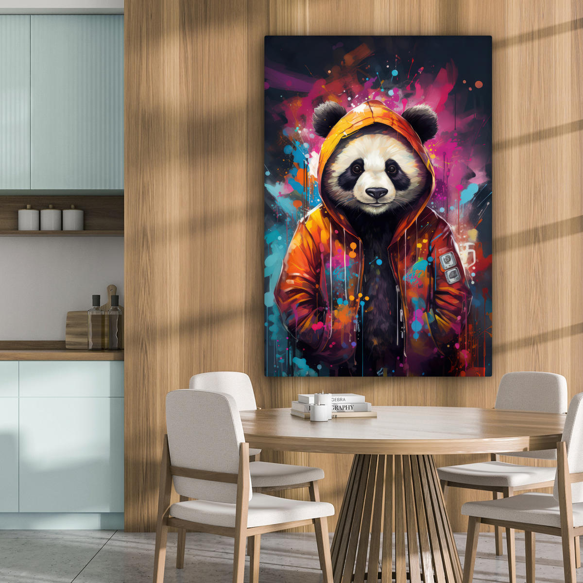 LEINWANDBILD Panda - Jacke - Graffiti - Orange 80x120 cm - Orange, Textil (80/120cm) - MuchoWow