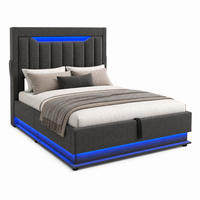 POLSTERBETT mit Stauraum und LED 90x200 cm Leinen Grau - Grau, Metall (90/200cm) - Meubliv