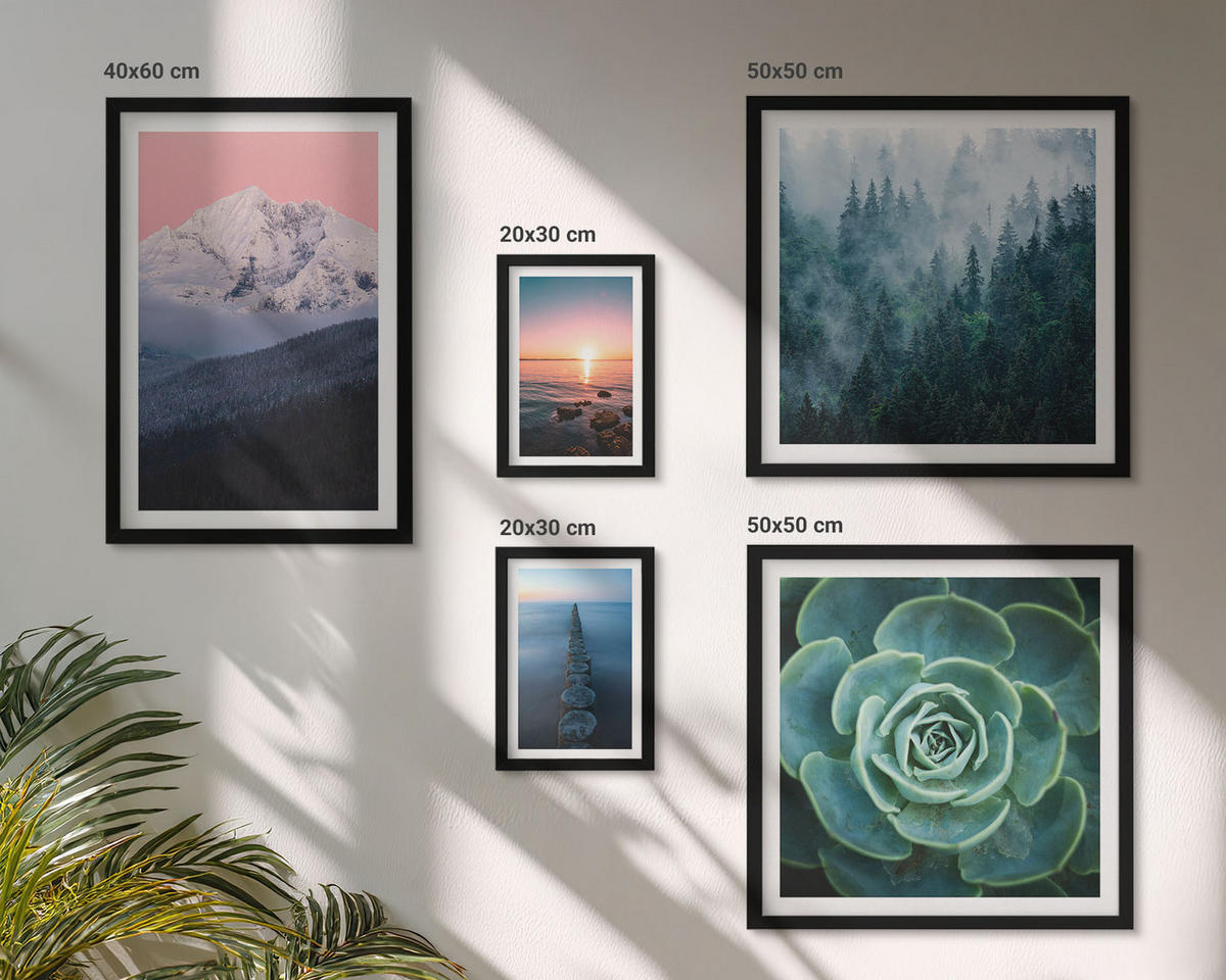 BILDER SET 5er Set - 50x50 cm & 20x30 cm & 40x60 cm Schwarzer Rahmen - Wasserfälle, Berge, Landschaften, Natur - Schwarz, Kunststoff (40/60cm) - TULUP