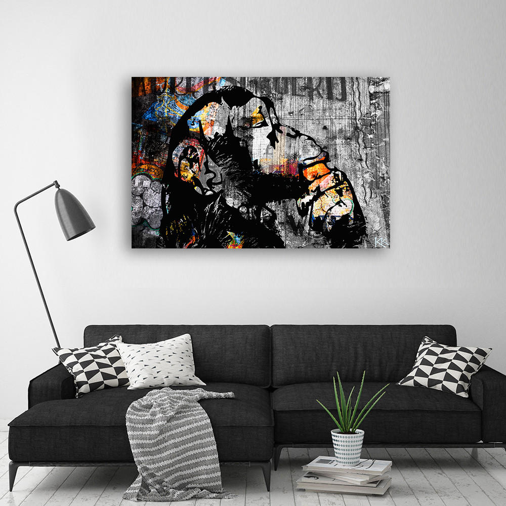 LEINWANDBILD Street Art Banksy Monkey Abstrakt 100x70cm - Multicolor, Textil (100/70cm) - Feeby