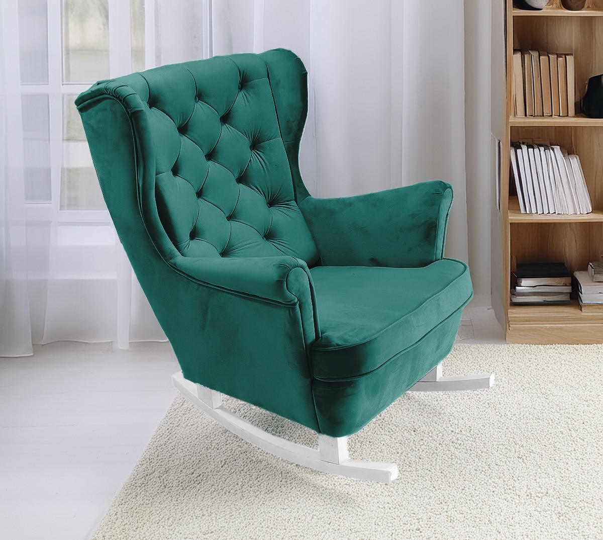 SCHAUKELSESSEL mit gepolstertem Sitz und Armlehnen, 102x81x95 cm, Grün_29851 - Pastellgrün/Weiß, Holz/Textil (81/102/95cm) - DomoHome