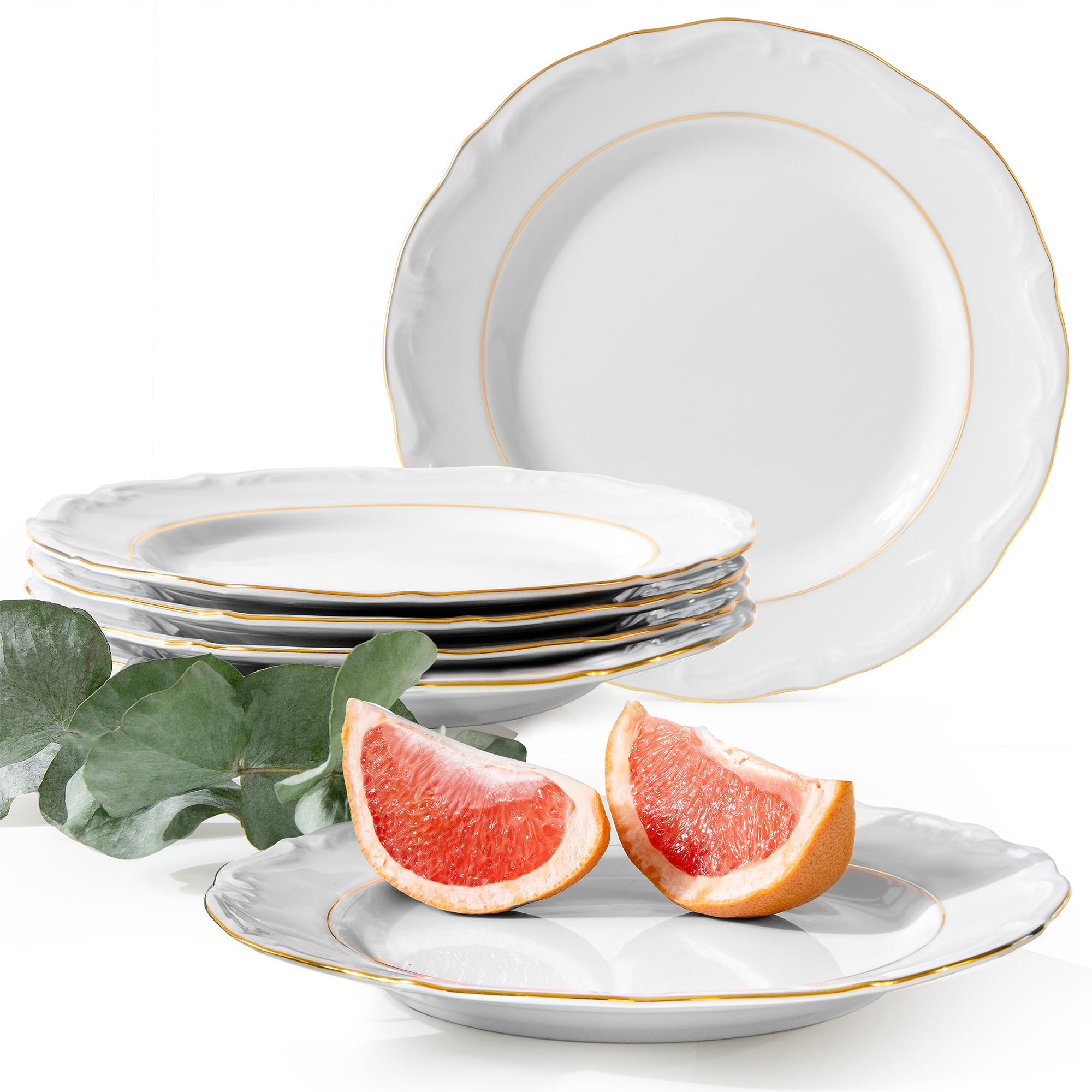 SPEISETELLER Chodziez MARIA TERESA 6-tlg Porzellan mit Goldrand, Weiß / Gold - Goldfarben/Weiß, Keramik (25cm) - KONSIMO®