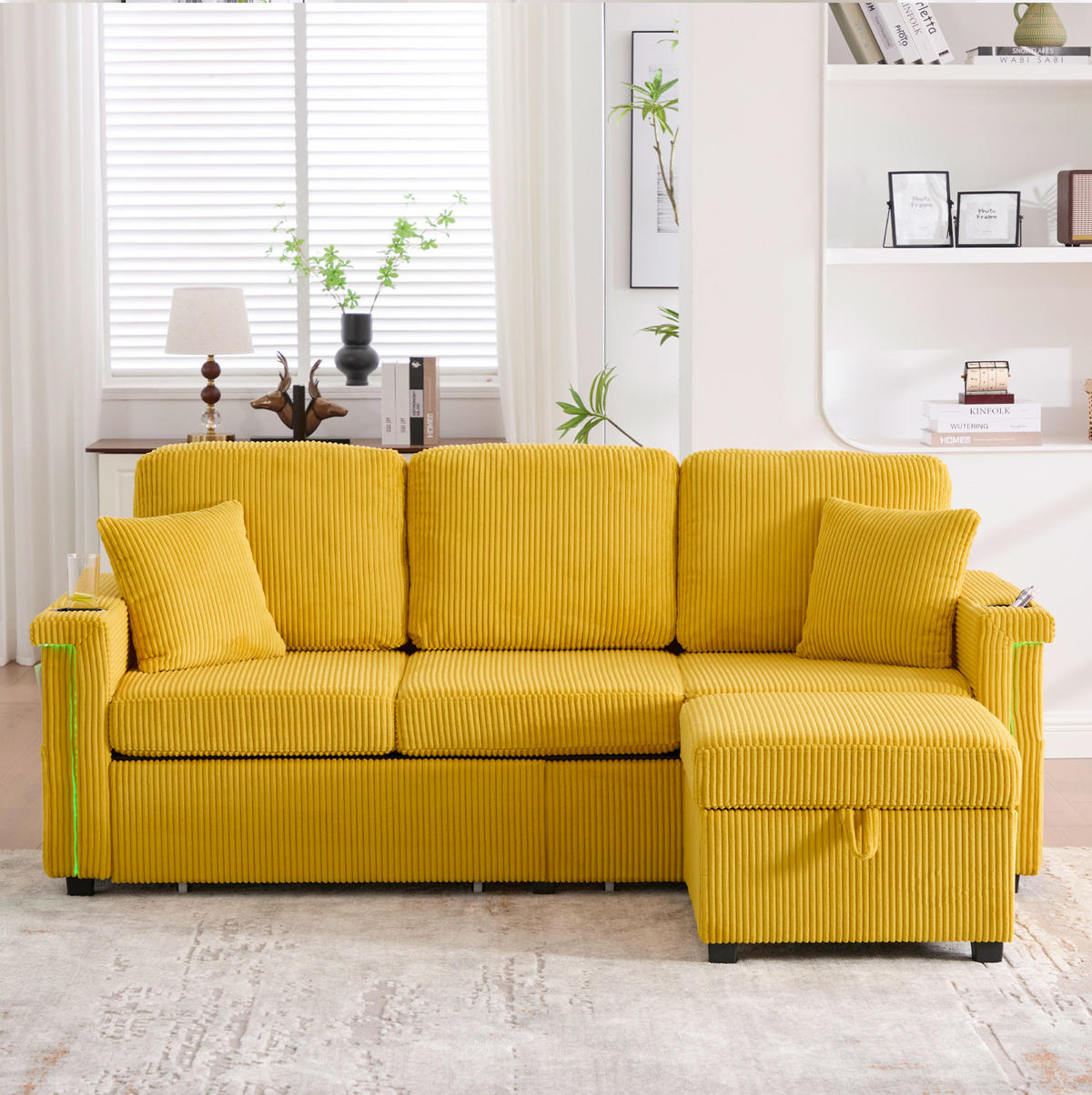 SOFA Corduroy mit LED und USB-Anschluss Stauraum-Schubladen 194/73/81 cm Gelb - Gelb, Textil (73/194cm) - Redom